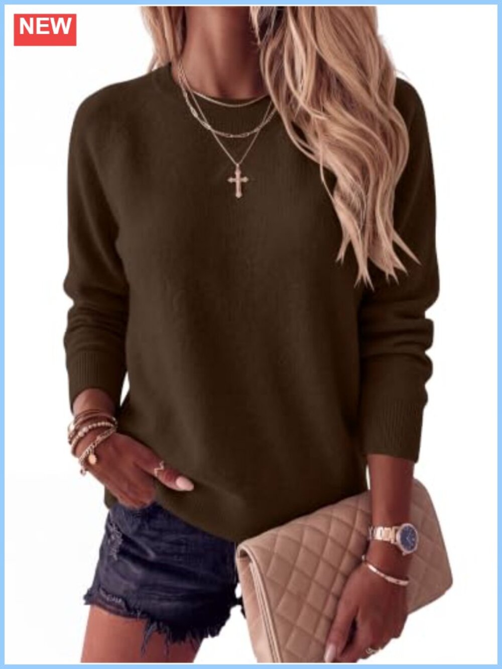 ANRABESS Women's Crewneck Pullover Sweater Lightweight Knit Long Sleeve